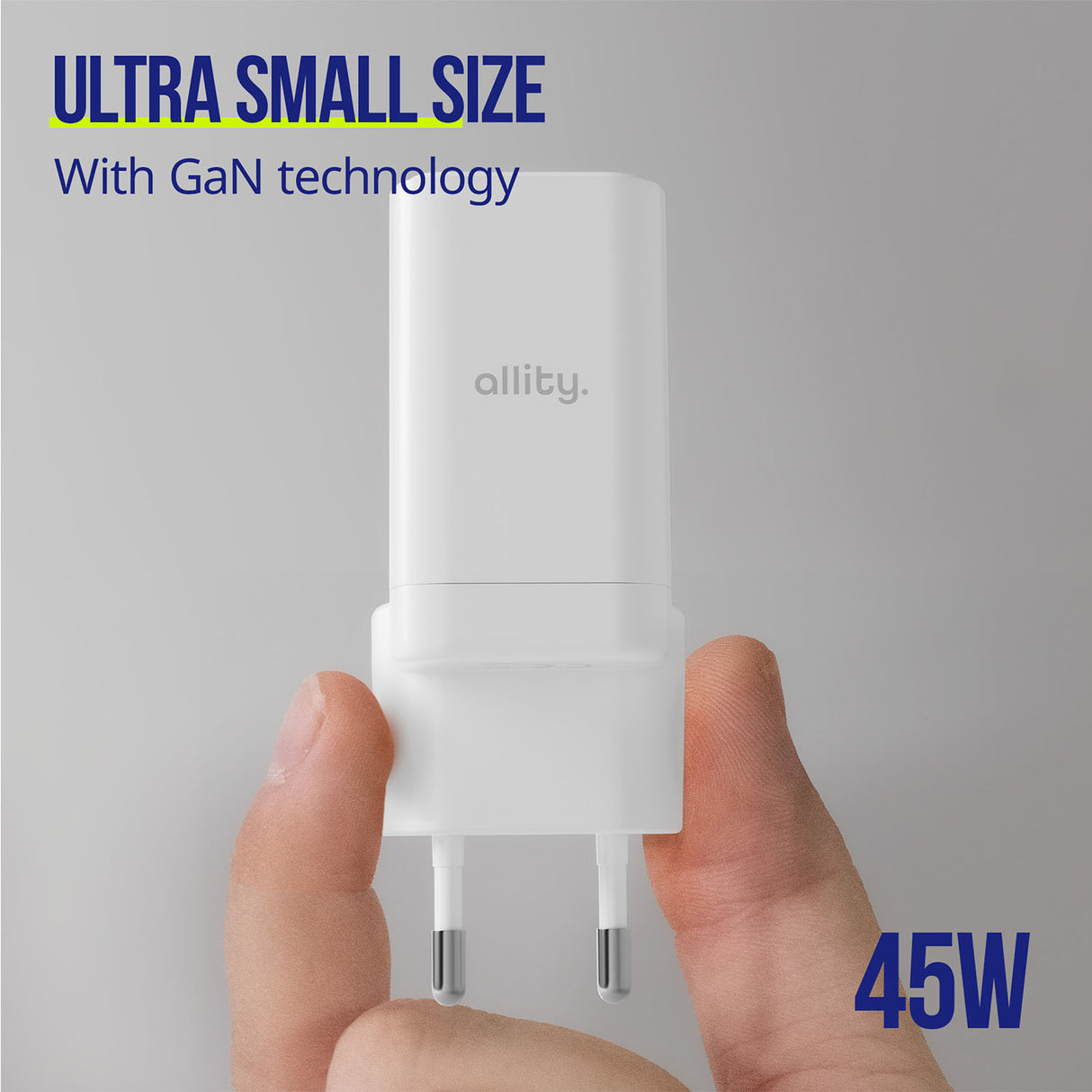 Allity wall charger GaN PD QC ATC-01-45WAC 1x USB-C 1x USB-A 45W white