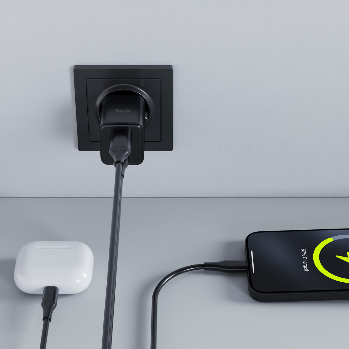 Allity wall charger GaN PD QC ATC-01-20WAC 1x USB-C 1x USB-A 20W black