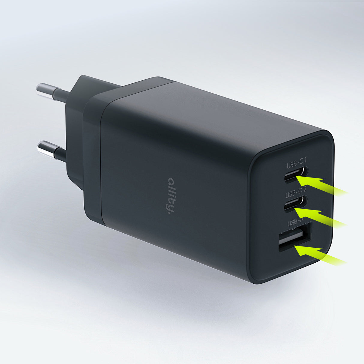 Allity wall charger GaN PD QC ATC-01-65WACC 2x USB-C 1x USB-A 65W black