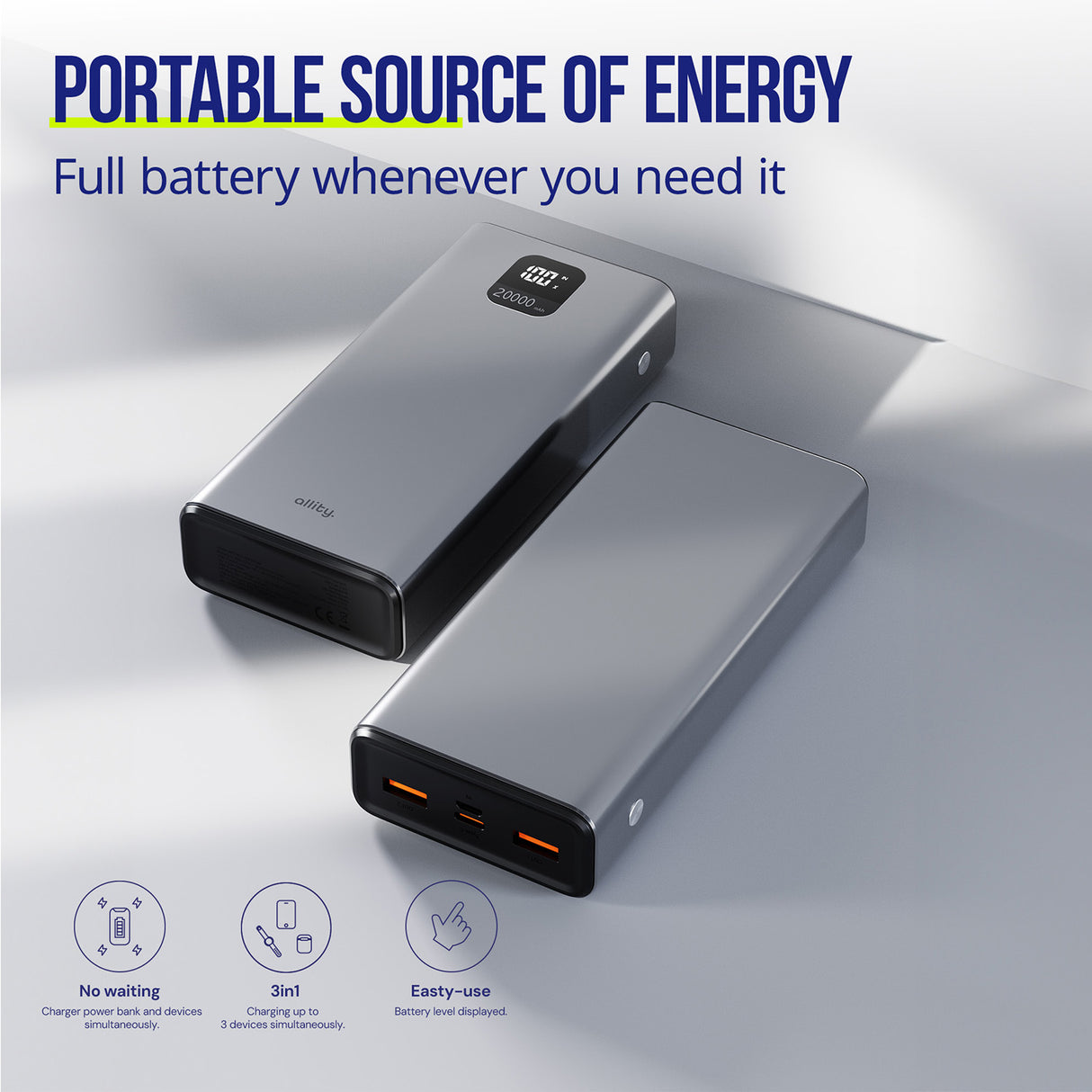 Allity power bank APB-100 PD QC 22.5W 20000 mAh gray