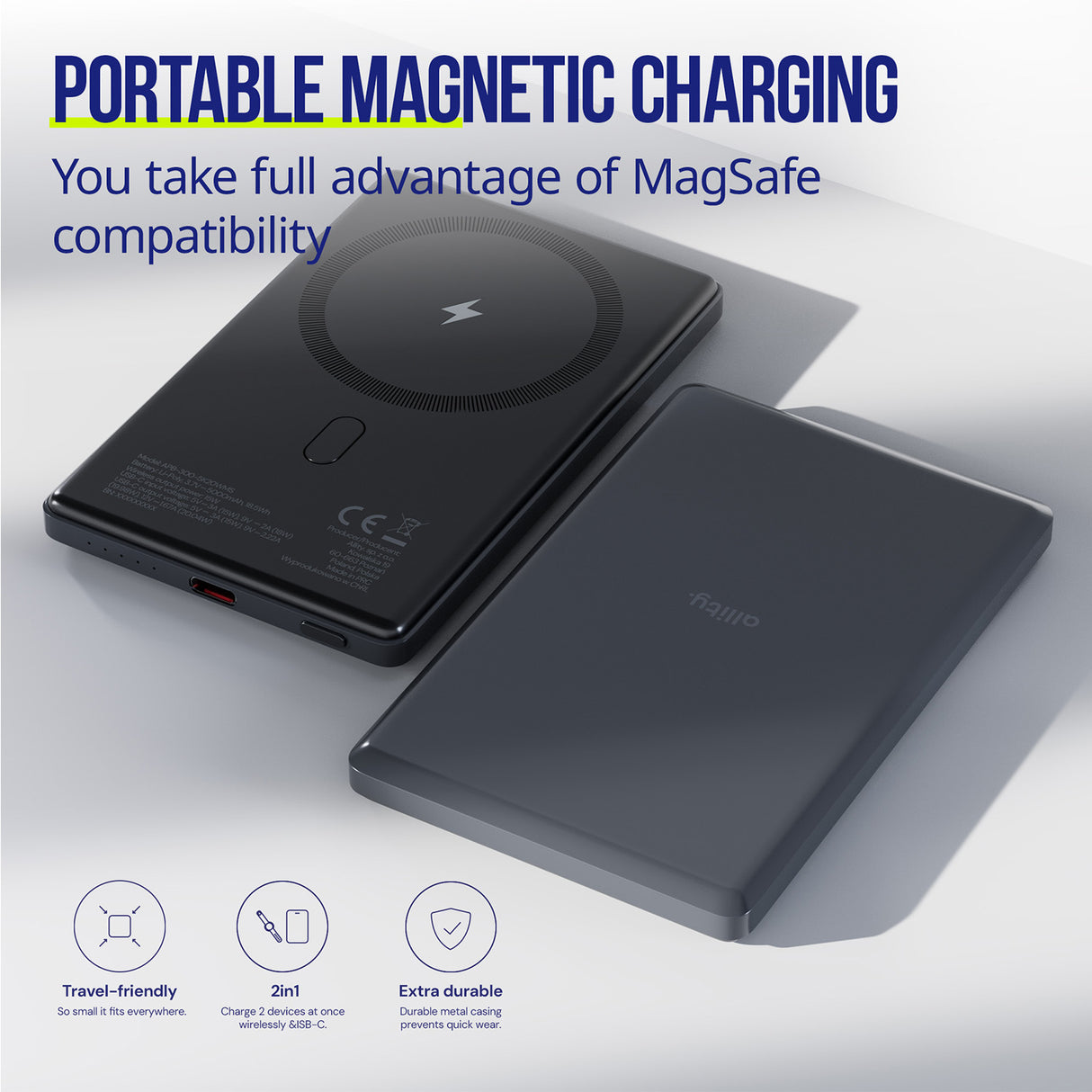 Allity wireless power bank APB-300 PD QC 20W 5000 mAh magnetic gray