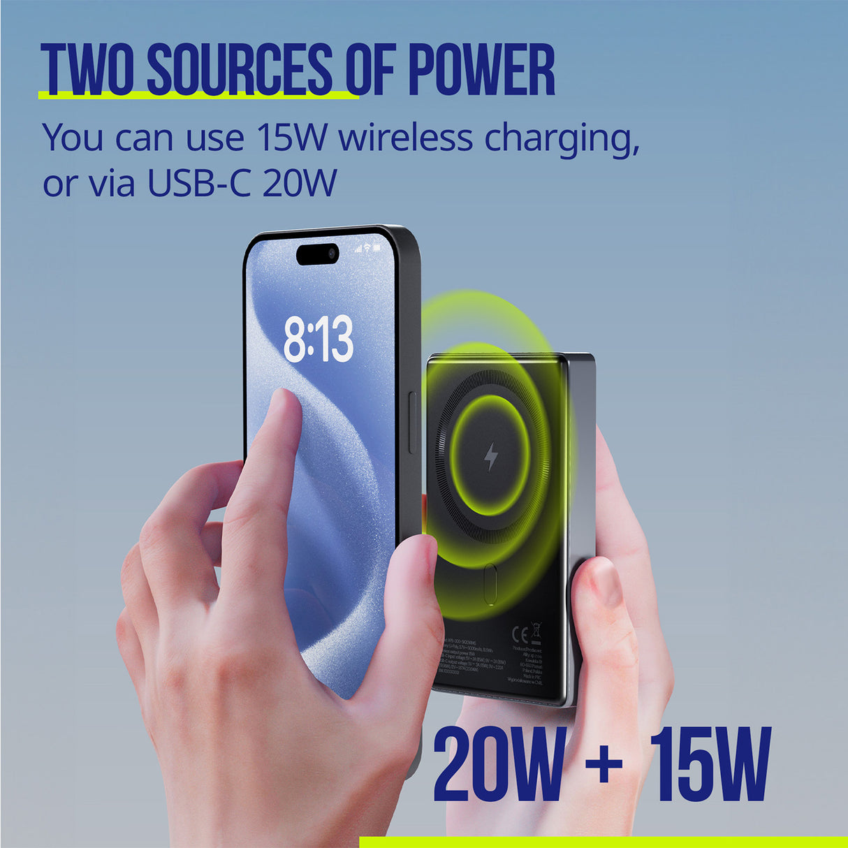 Allity wireless power bank APB-300 PD QC 20W 10000 mAh magnetic gray