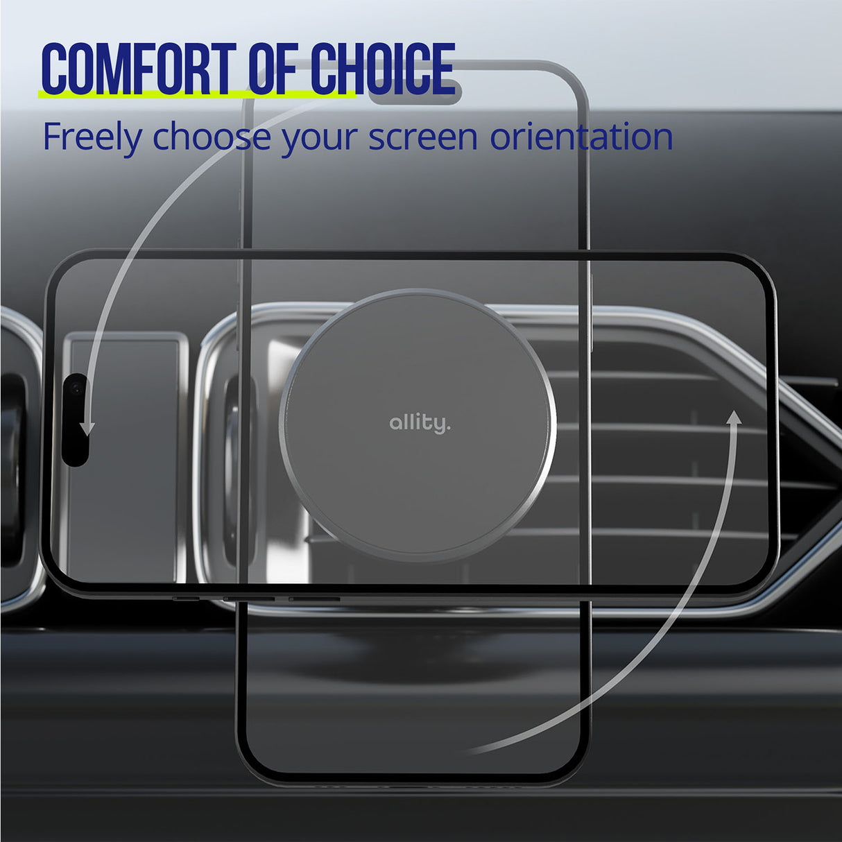 Allity car holder for air vent ACH-300 magnetic with wireless charging black 15W