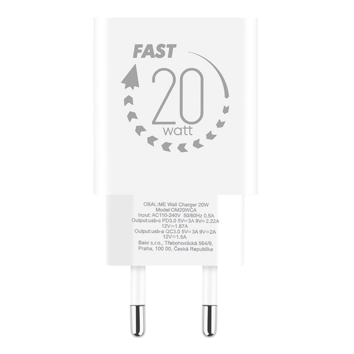 OBAL:ME Wall Charger USB-A + USB-C 20W + 2x Cable 1m White