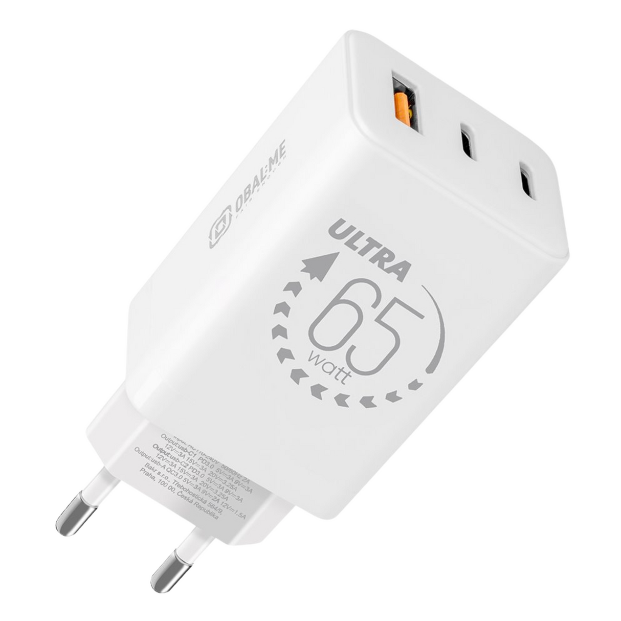 OBAL:ME GaN Wall Charger USB-A + 2xUSB-C 65W White