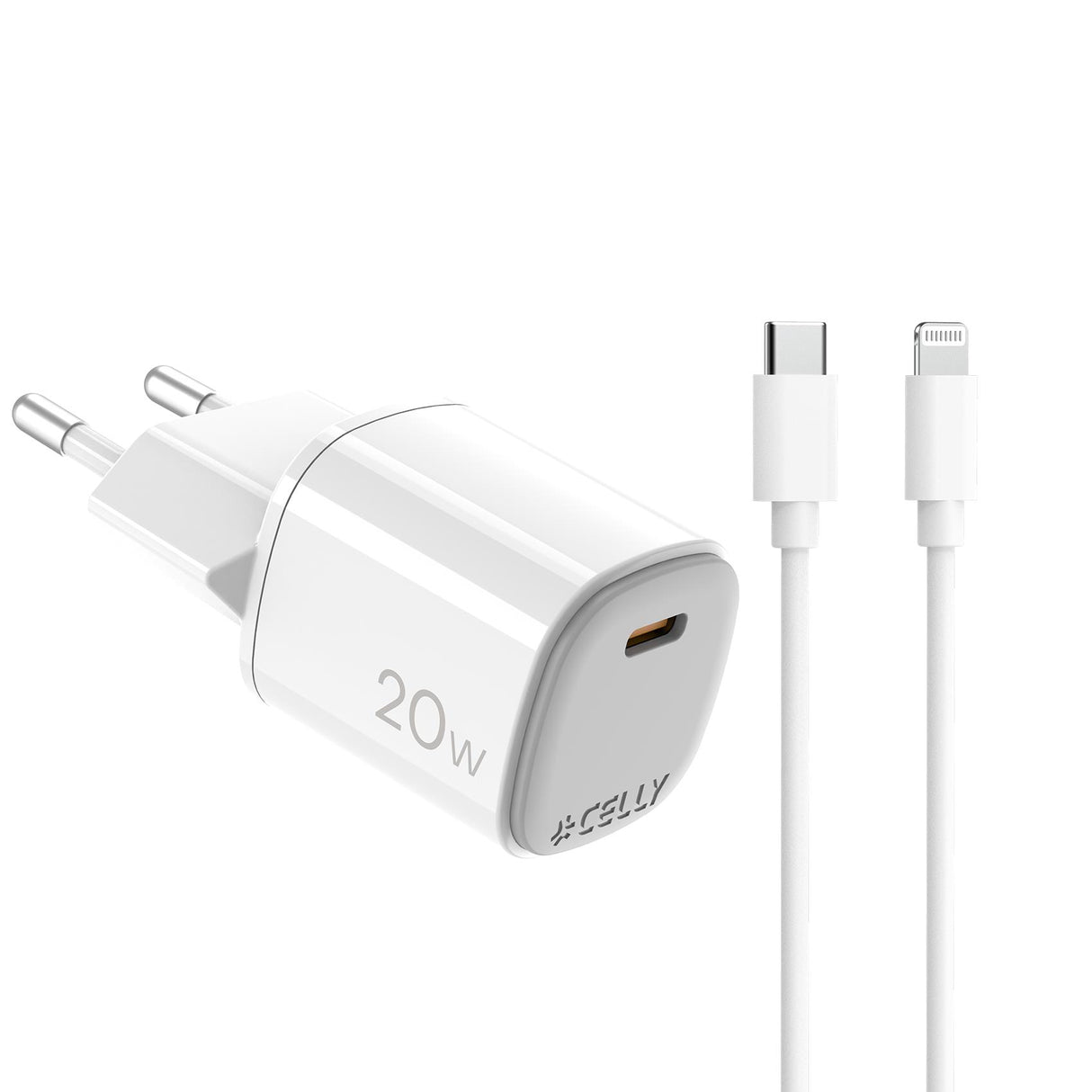 Celly Wall Charger USB-C + USB-C-Lightning Cable 20W White