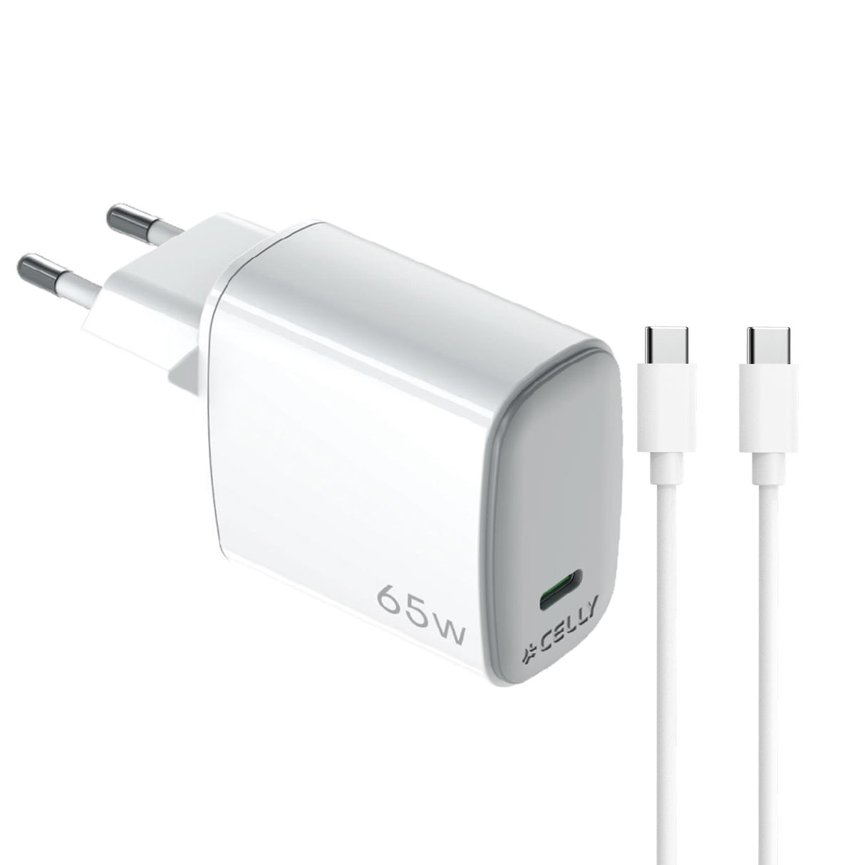 Celly Wall Charger + USB-C-USB-C Cable 65W White
