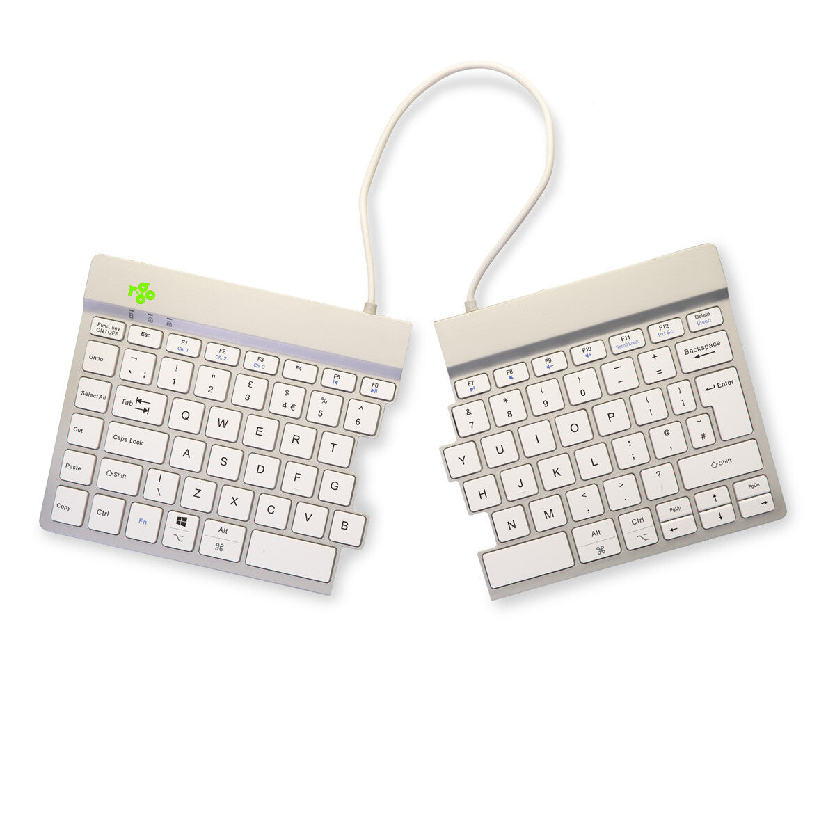 R-Go Tools Ergonomisch toetsenbord R-Go Split Break met pauzesoftware, gesplitst toetsenbord, QWERTY (UK), Bluetooth, wit