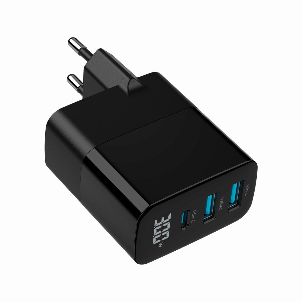 Gembird TA-UC-PDQC30LCD-BK-02 oplader til mobil enhed Universel Sort Vekselstrøm Hurtig opladning Indendørs