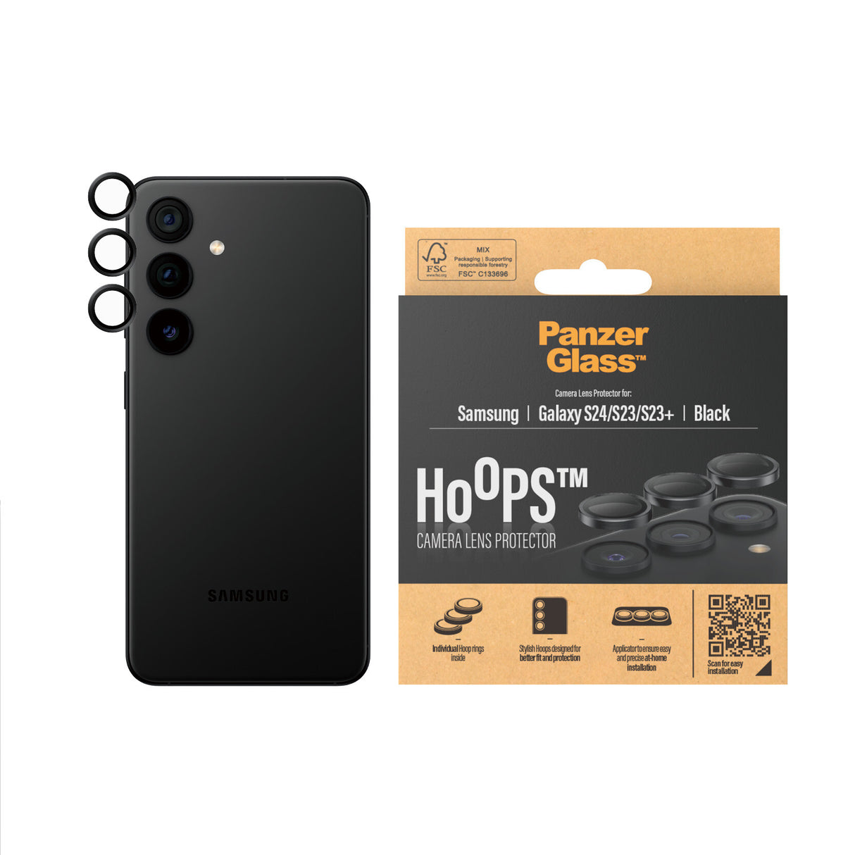 PanzerGlass ® Hoops® Kameralinsebeskytter Sort Samsung Galaxy S24 | S23 | S23+