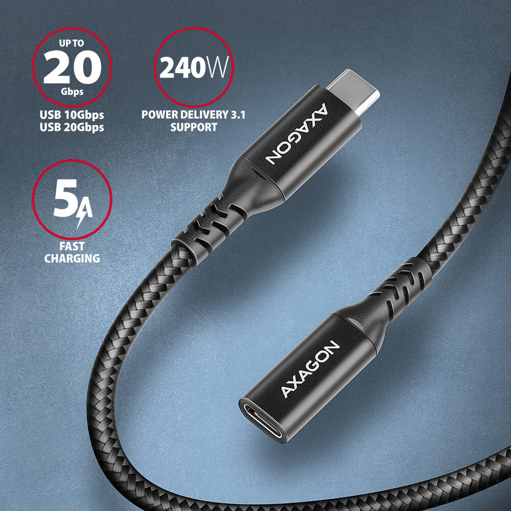 Axagon BUCM32-CF15AB USB-kabel USB 3.2 Gen 2x2 1,5 m USB C 20 Gbit/sek. 240 W Sort