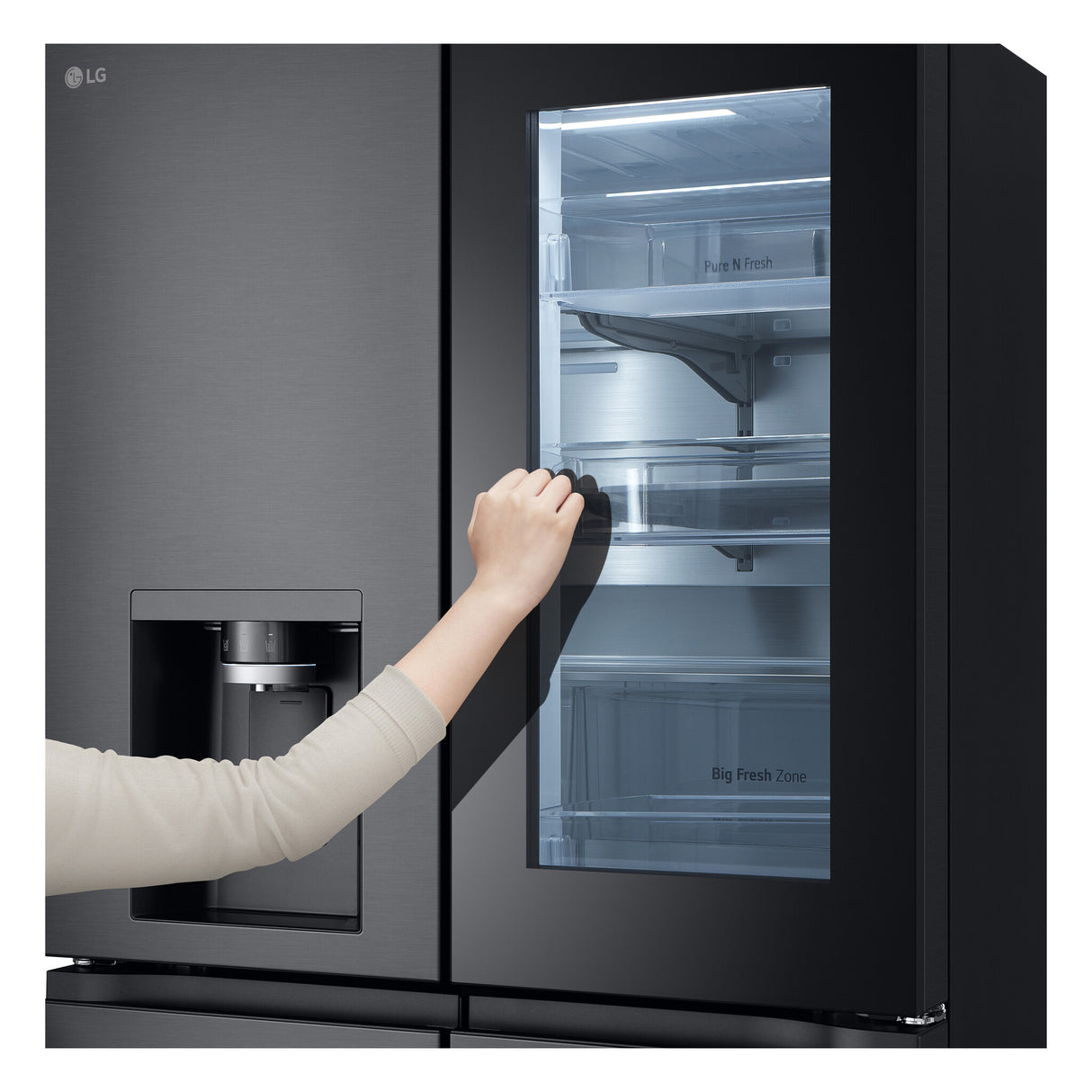 LG InstaView GMG960EVJE side-by-side køle-fryseskab Fritstående 638 L Sort