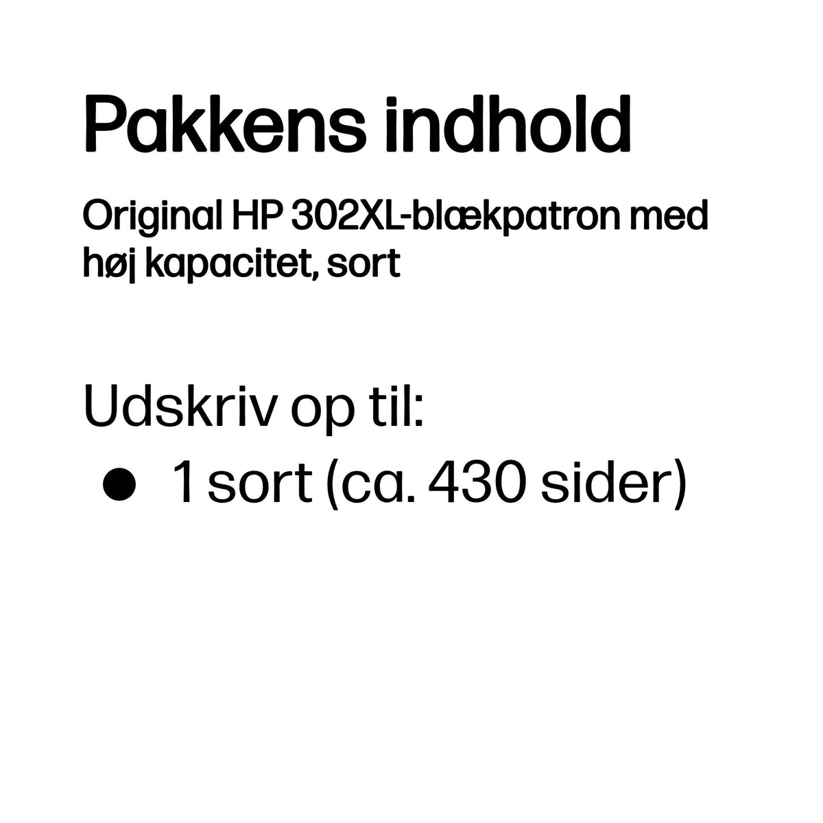 HP 302XL Sort 430 sider Blæk