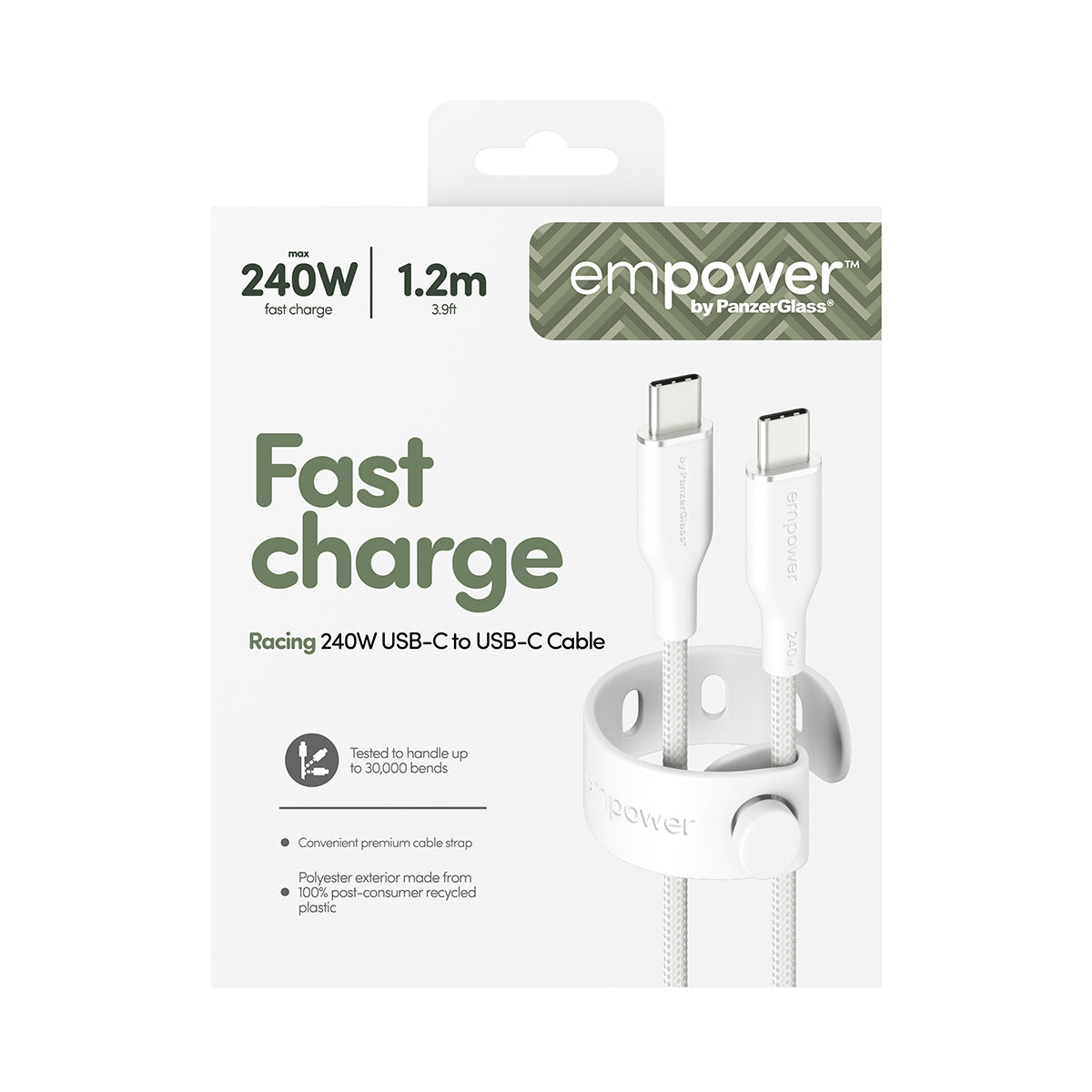 PanzerGlass empower by ® Racing 240W USB-C to USB-C Kabel | USB 2.0 | 1.2M | Silver White