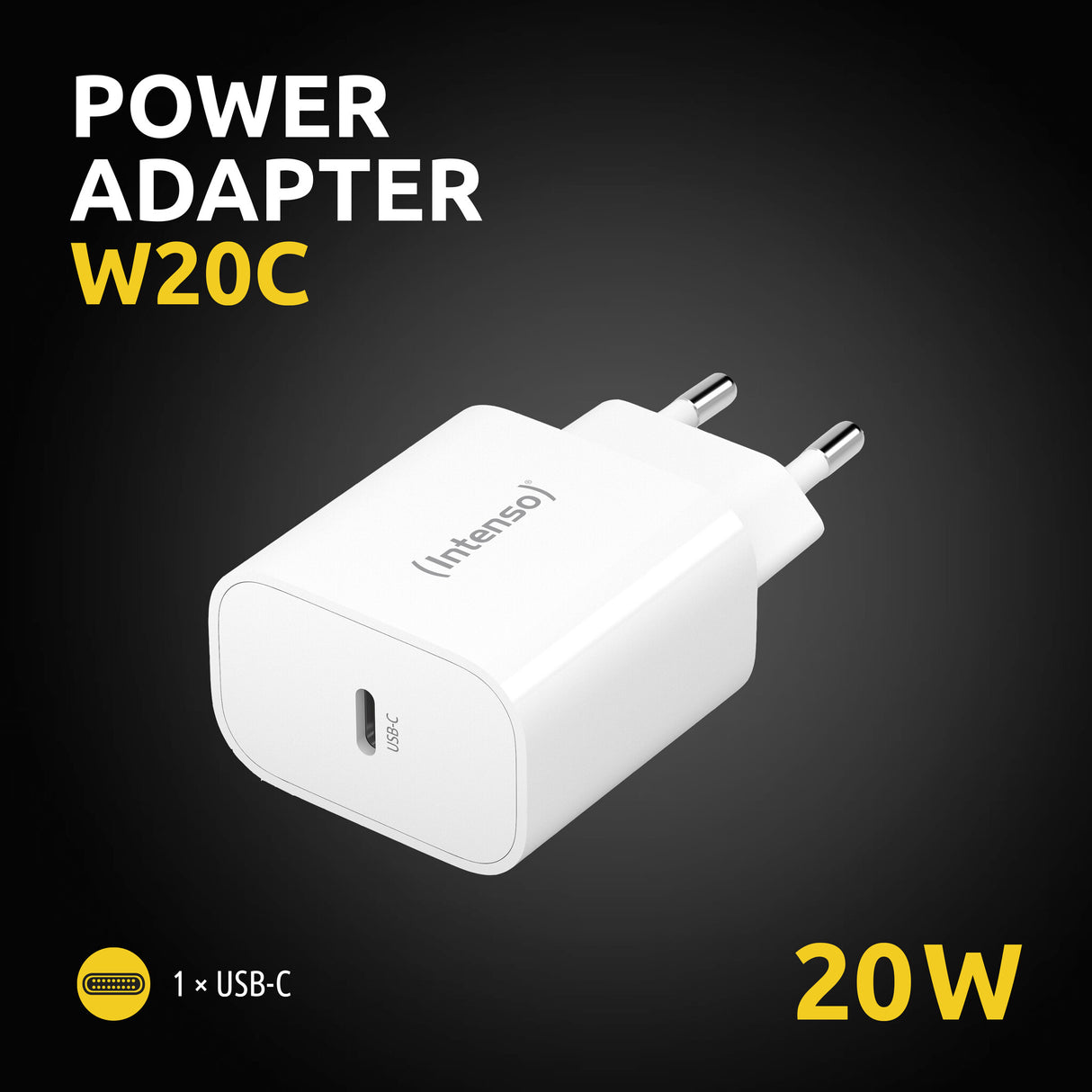Intenso POWER ADAPTER USB-C/7802012 Universel Hvid Vekselstrøm Hurtig opladning Indendørs