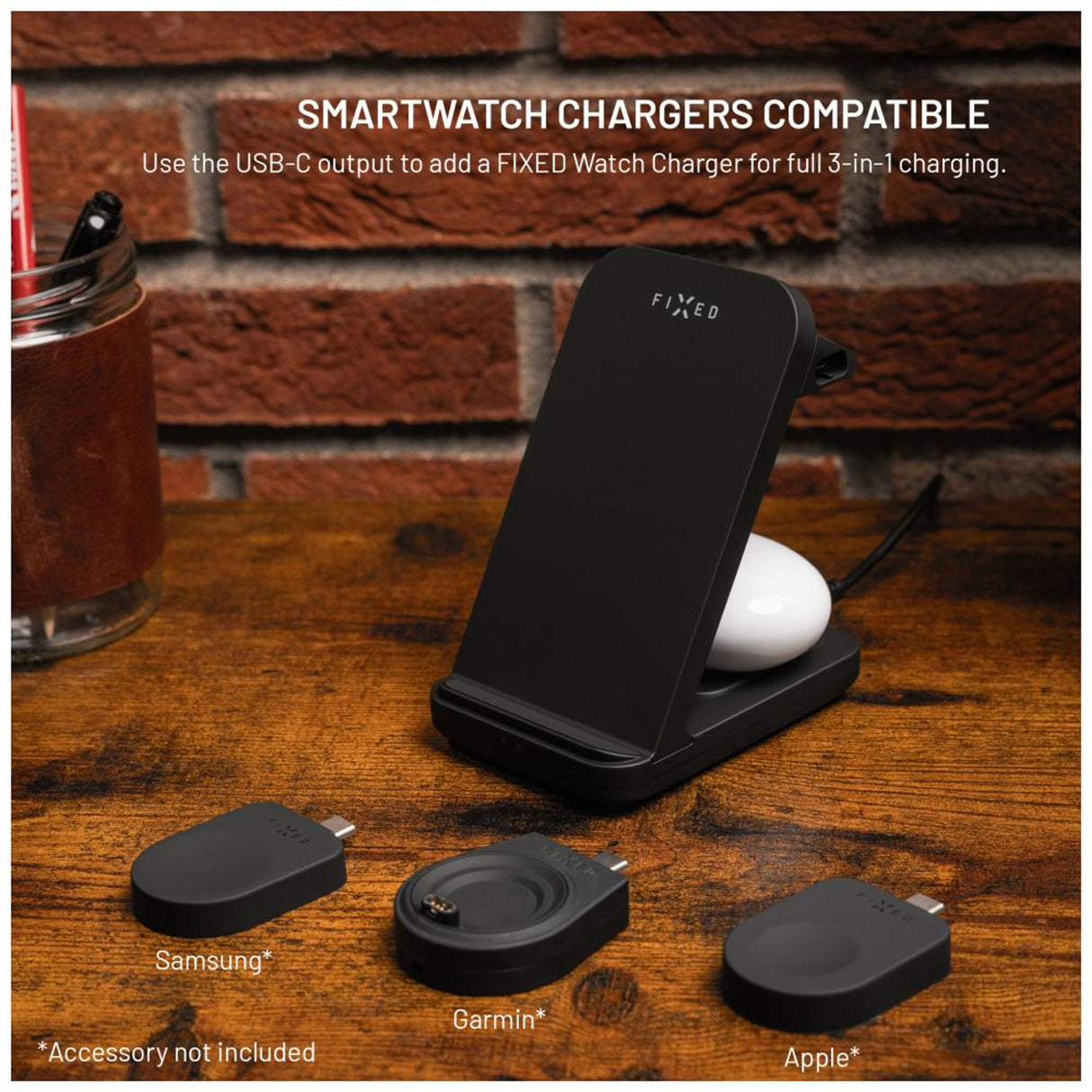 FIXED FIXPOS-U-BK oplader til mobil enhed SmartWatch, Smartphone, Hovedtelefoner Sort USB Trådløs opladning Hurtig opladning Indendørs