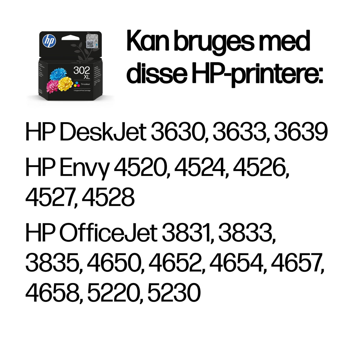 HP 302XL Farve (cyan, magenta, gul) 300 sider Blæk F6U67AE