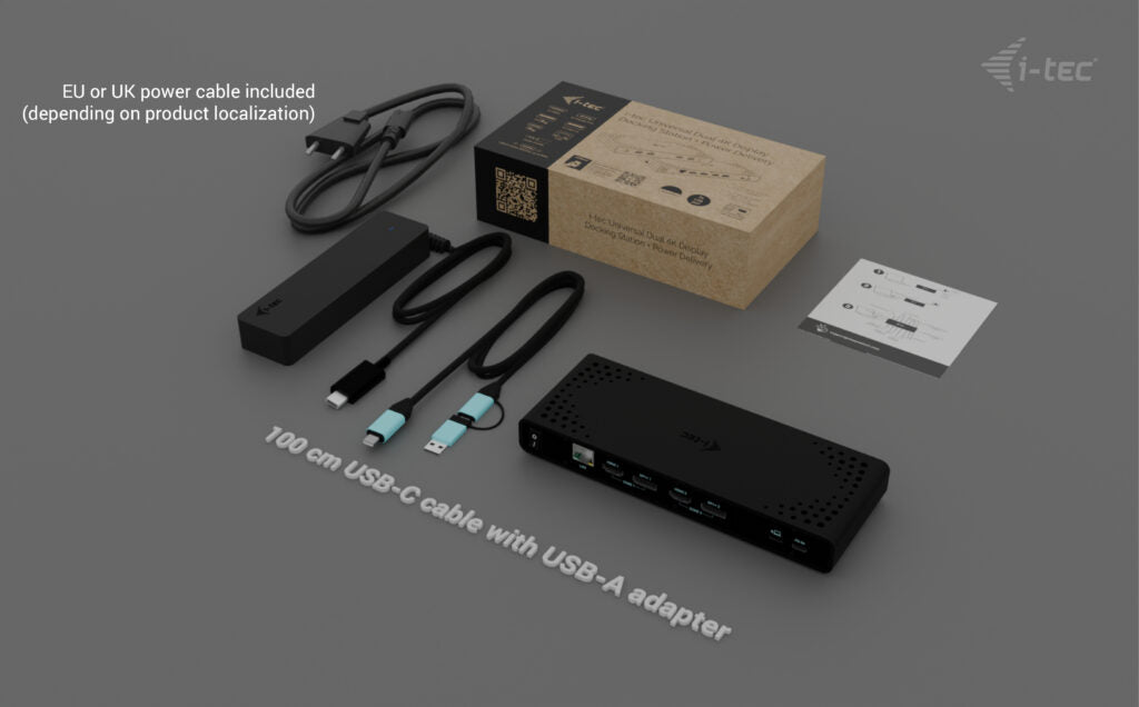 i-tec CADUA4KDOCKPDB100 dockingstation Ledningsført USB 3.2 Gen 1 (3.1 Gen 1) Type-C Sort