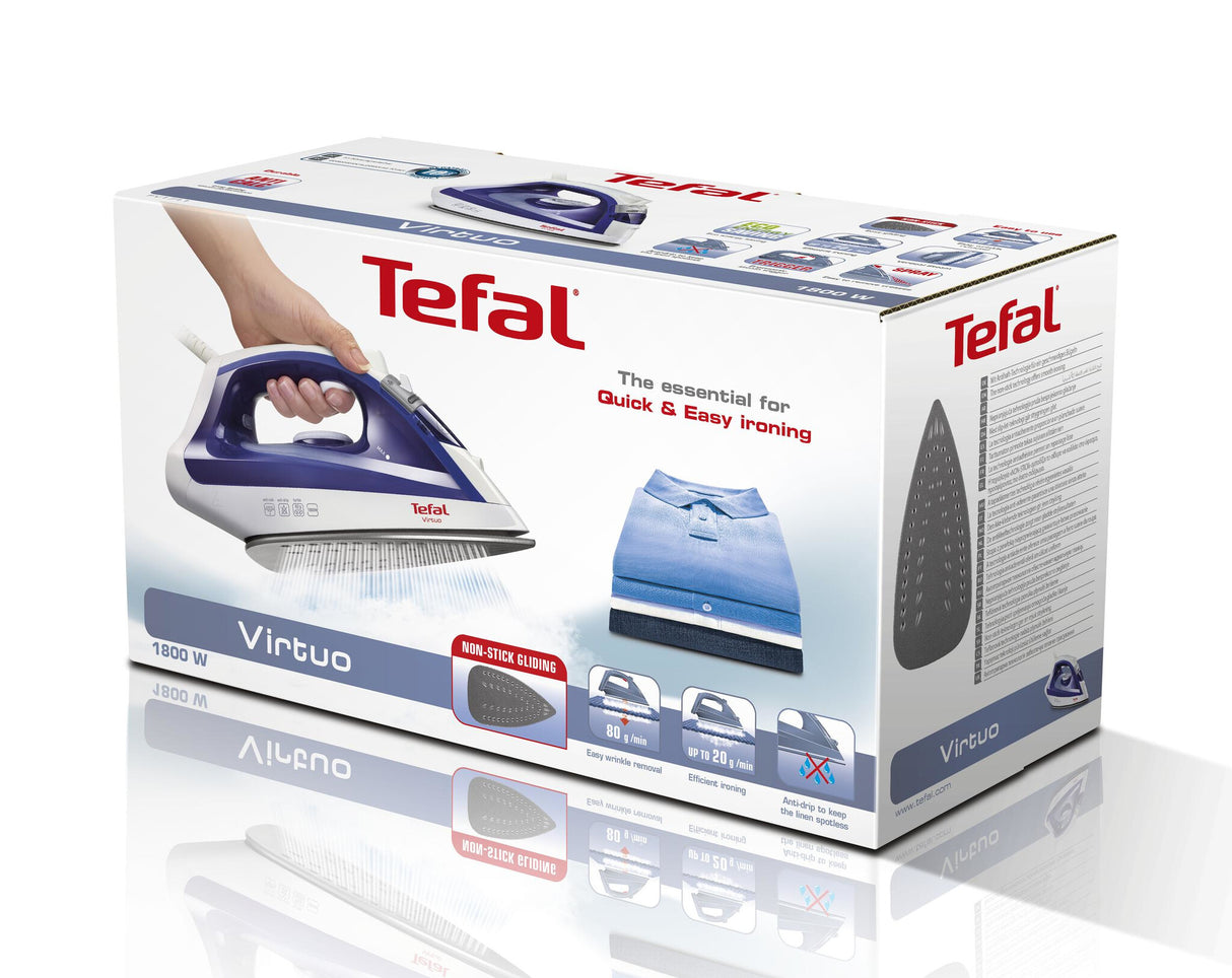 Tefal Virtuo FV1711 Dampstrygejern Durilium strygesål 1800 W Violet, Hvid