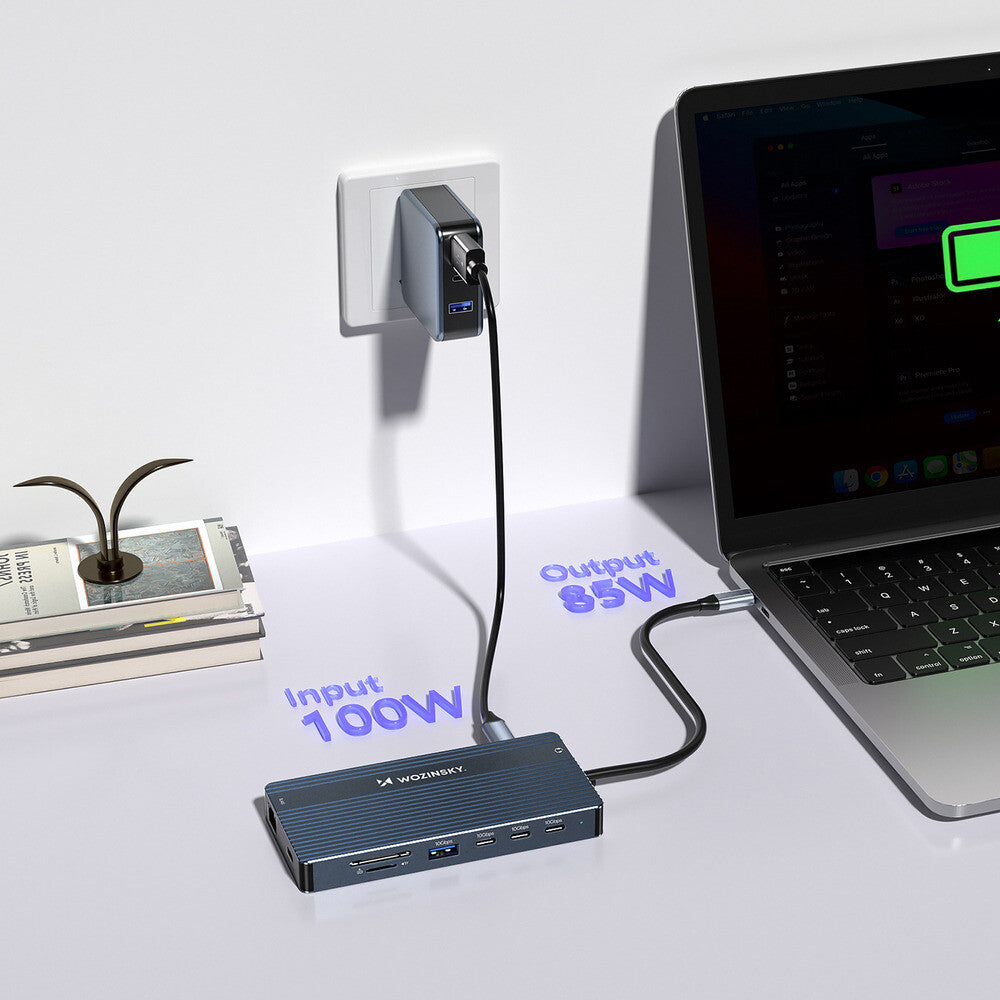 USB-C Hub 14 i 1 Wozinsky WDS03Y5S Multifunktionel, Aluminium, til 3 Skærme, med 15 cm Kabel - Grå