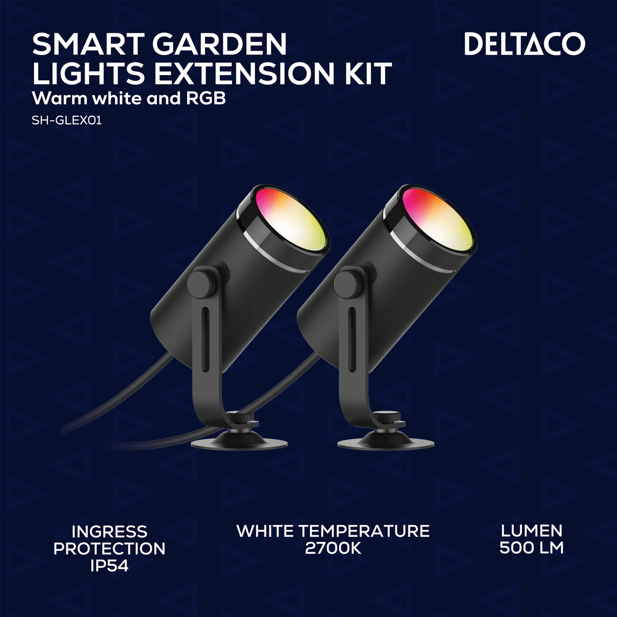 Deltaco SH-GLKEX01, Smart RGB havelys med varmt hvidt lys, udvidelsessæt, sort
