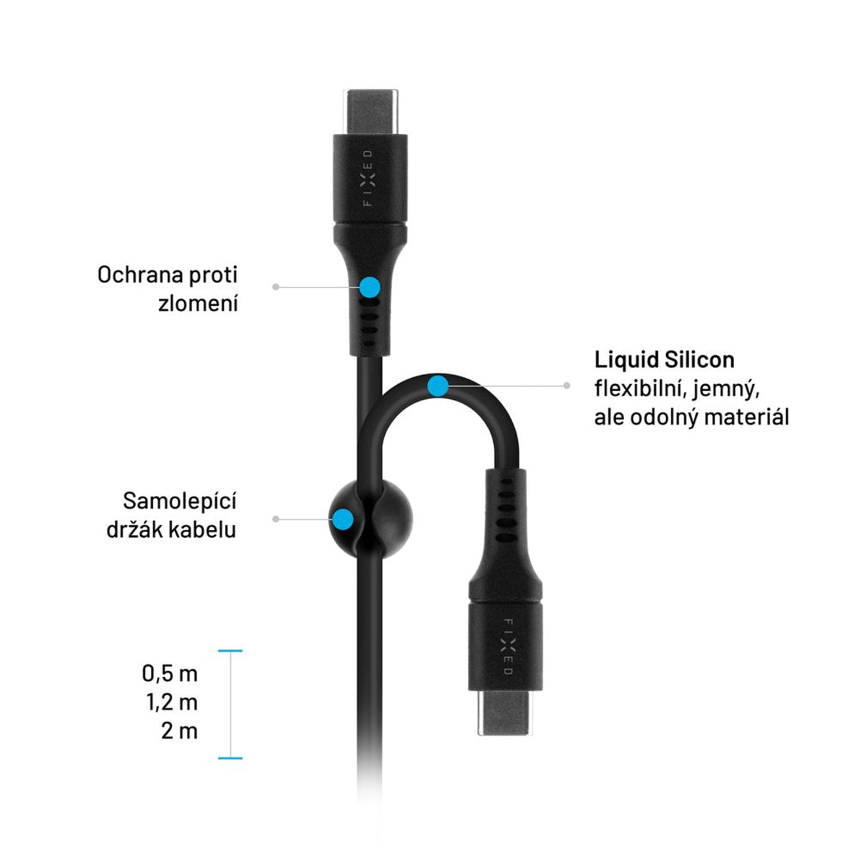 FIXED FIXDLS-CC12-BK USB-kabel USB 2.0 1,2 m USB C 4,8 Gbit/sek. Sort