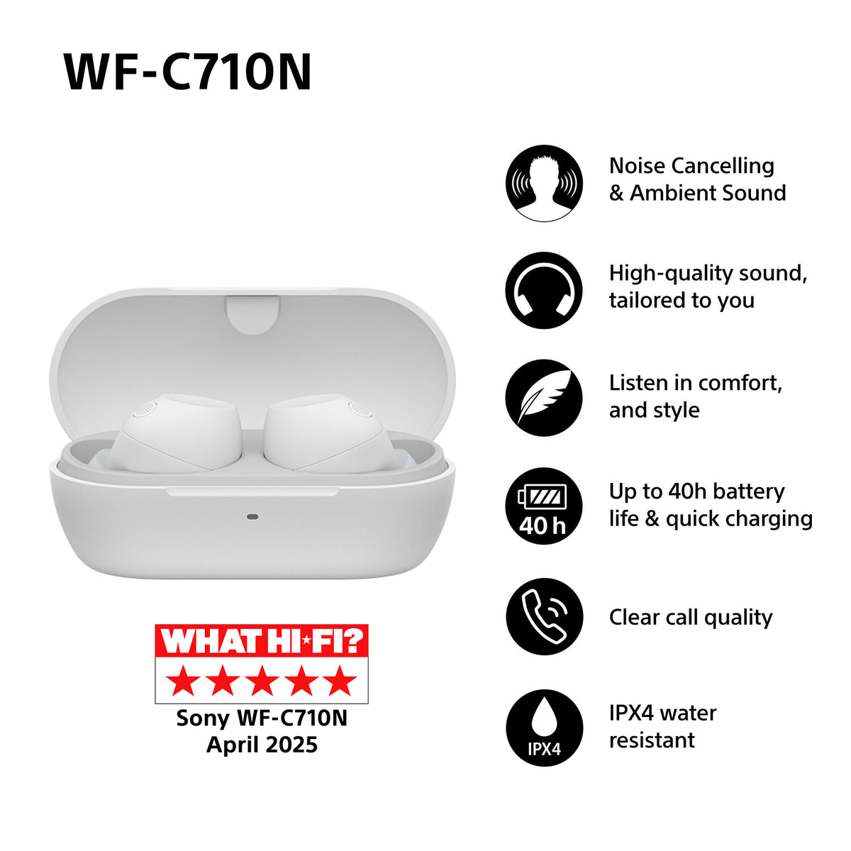 Sony WF-C710NW.CE7 NC trådløse in-ear øretelefoner hvid