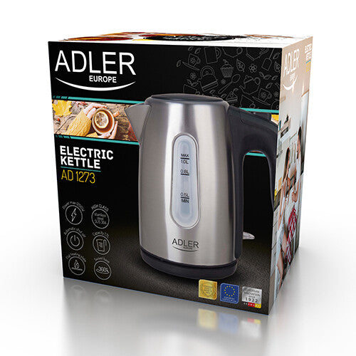 Adler AD 1273 elkedel 1 L 1200 W Sort, Hasselnød, Rustfrit stål