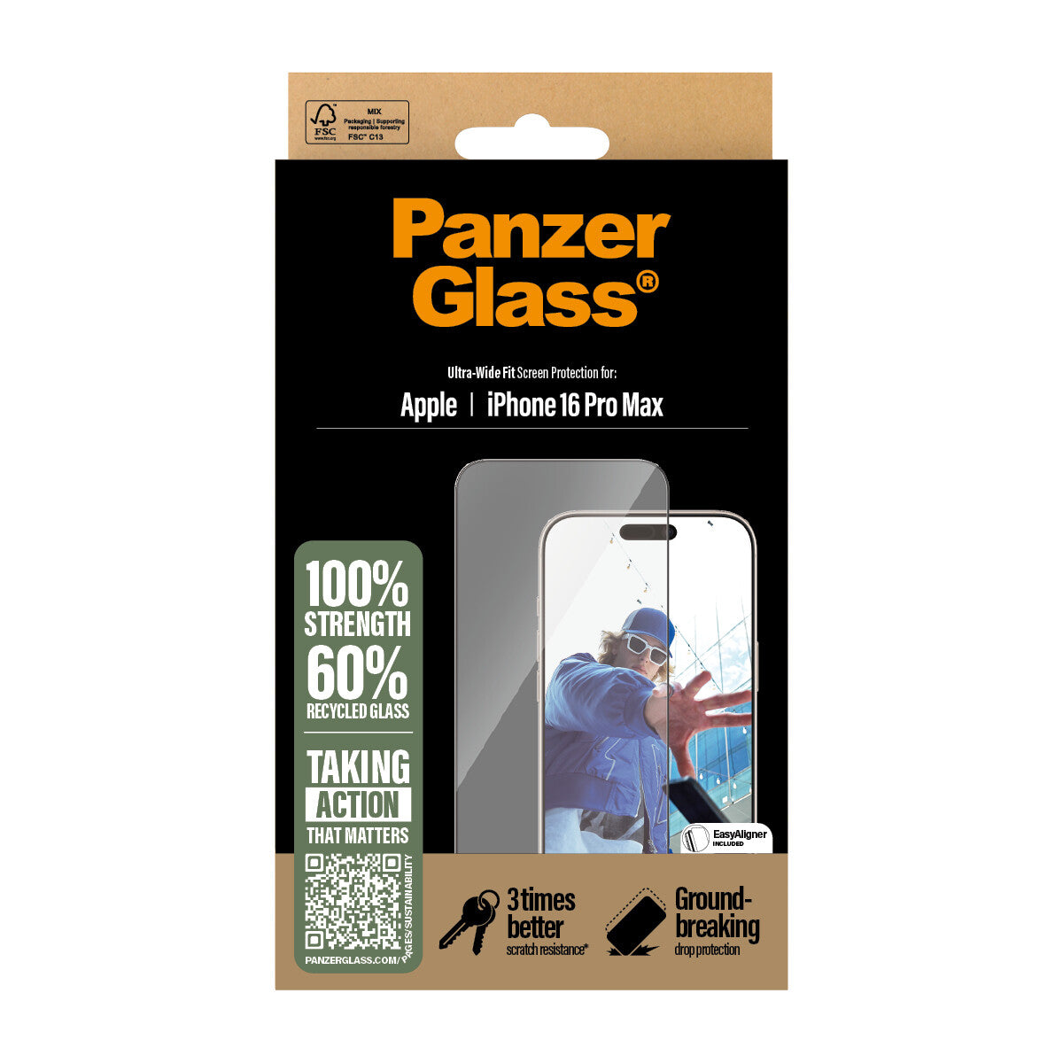 PanzerGlass ® Skærmbeskyttelse iPhone 16 Pro Max | Ultra-Wide Fit
