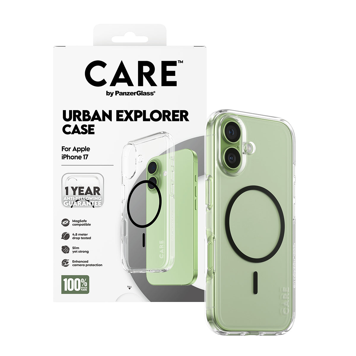 PanzerGlass CARE by ® Flagship Case Transparent Urban Explorer m. Sort MagSafe iPhone 17