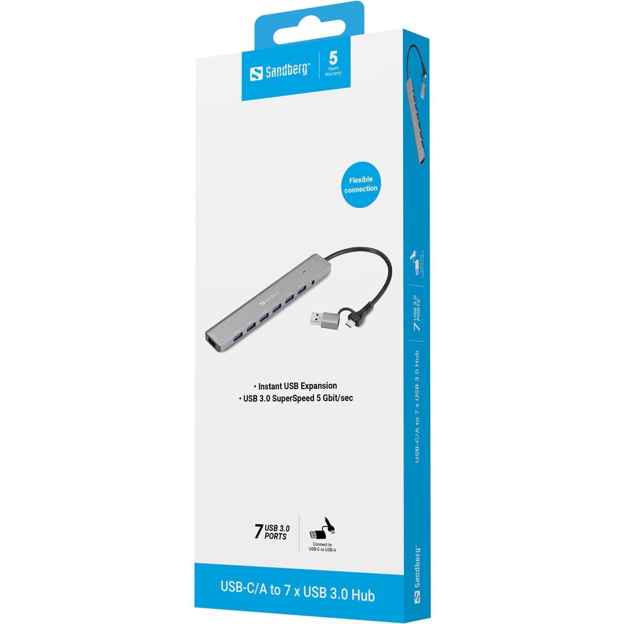 Sandberg 136-66 interface hub USB 3.2 Gen 1 (3.1 Gen 1) Type-A + Type-C 5000 Mbit/s