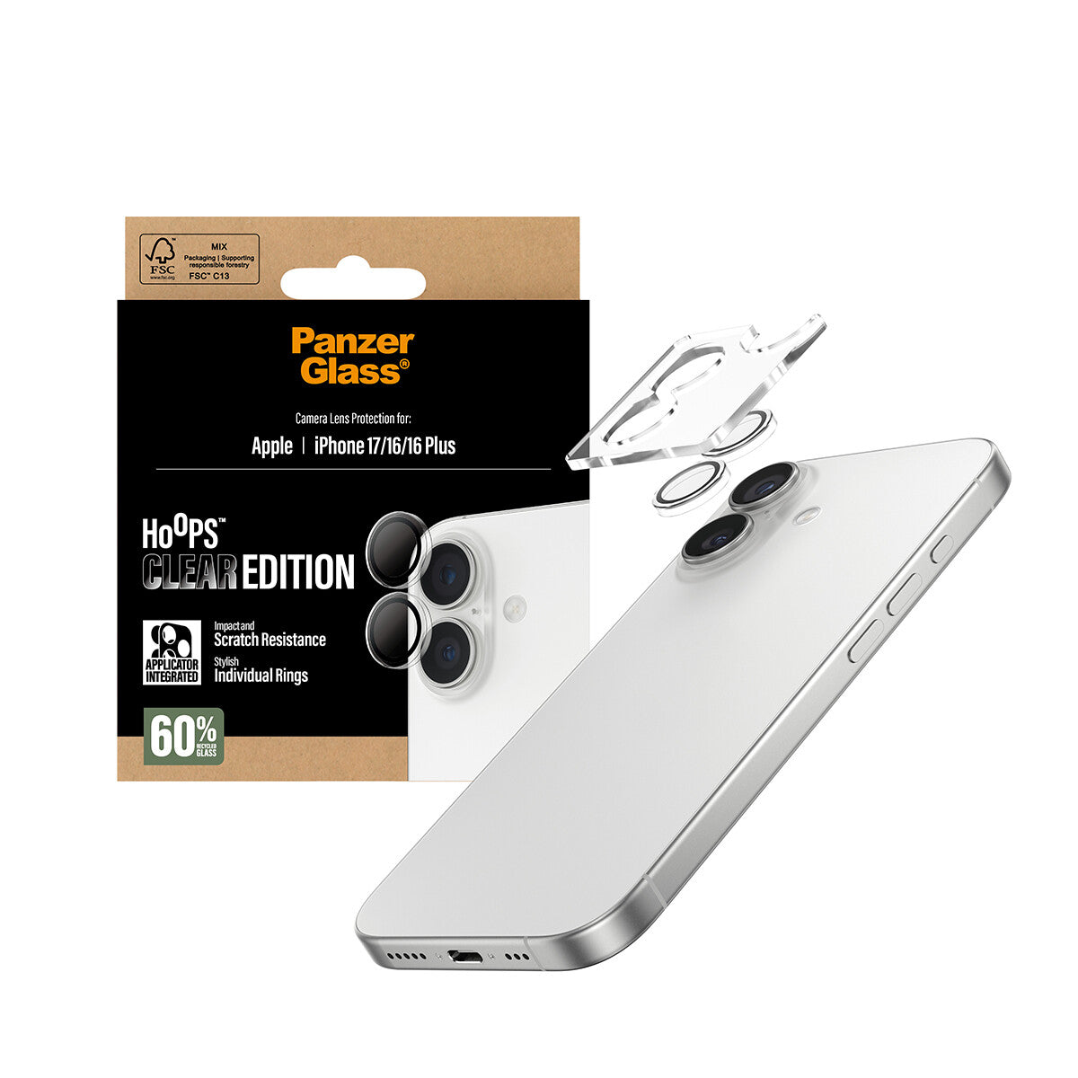 PanzerGlass ® Hoops® Kameralinsebeskytter Transparent iPhone 17 | iPhone 16 | 16 Plus