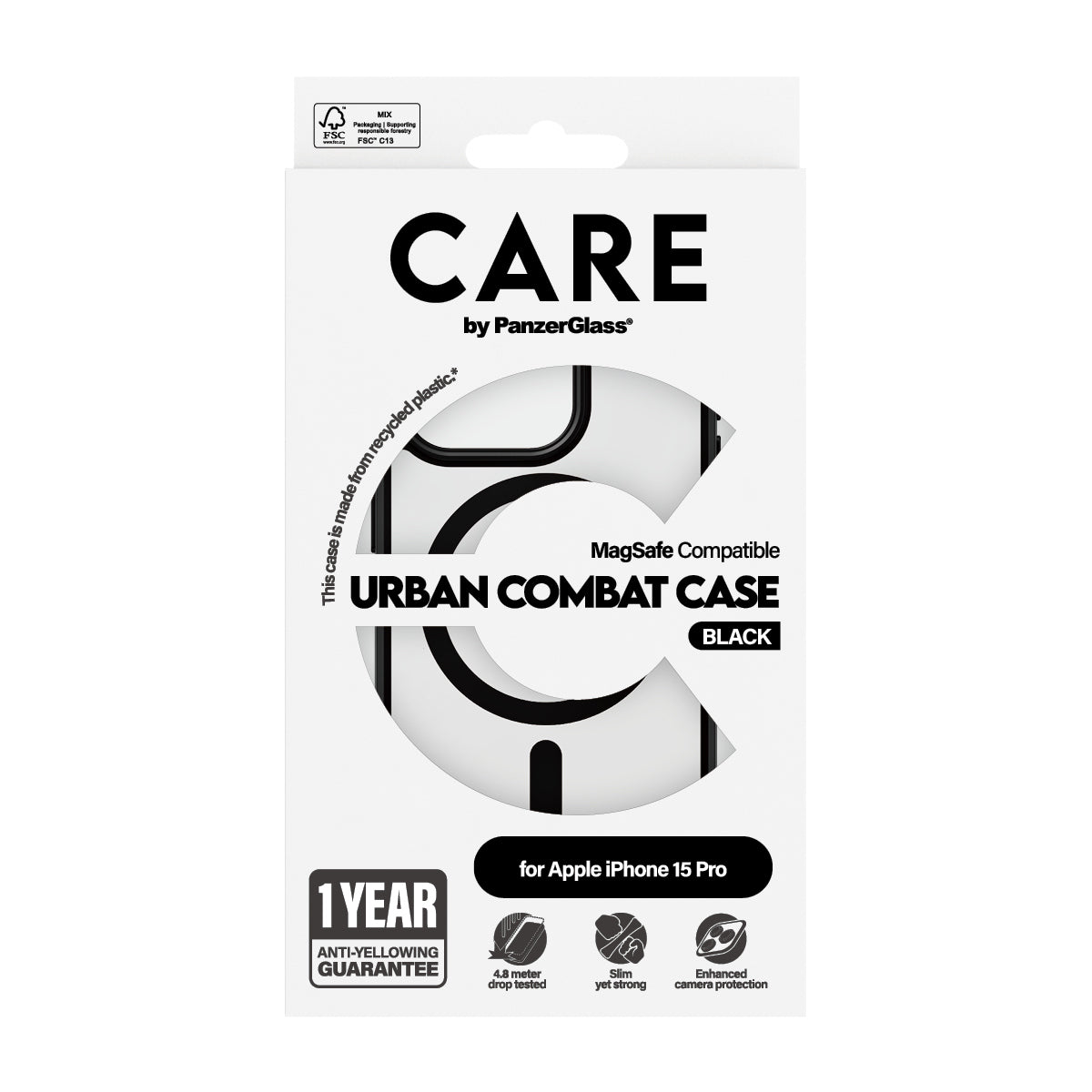 PanzerGlass CARE by ® Flagship Case Transparent Urban Combat m. Sort MagSafe iPhone 15 Pro