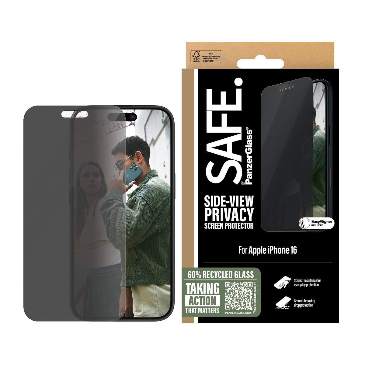 PanzerGlass SAFE. by ® Privacy Skærmbeskyttelse iPhone 16 | 15 | Ultra-Wide Fit