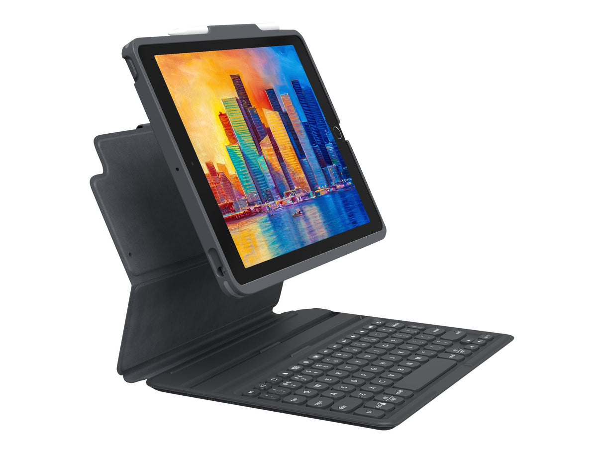 ZAGG Pro Keys - Tastatur og folio-etui - baggrundsbelyst - Bluetooth - Nordisk - sort/gråt tastatur, sort/gråt etui - til Apple 10,2-tommer iPad (7. generation, 8. generation, 9. generation)