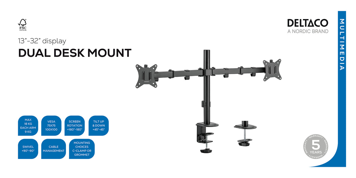 Deltaco ARM-0300-B Dual desk mount