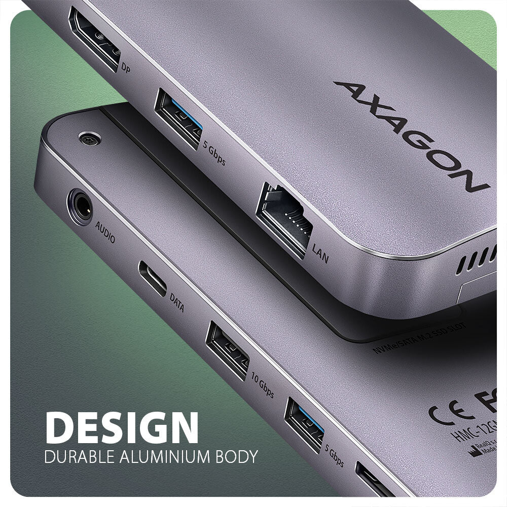 Axagon HMC-12GM2 dockingstation Ledningsført USB 3.2 Gen 2 (3.1 Gen 2) Type-C Grå