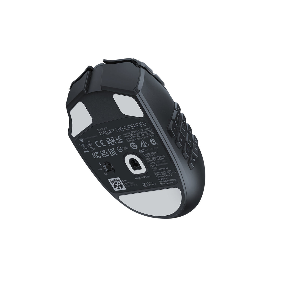 Razer Naga V2 HyperSpeed mus Spil Højre hånd RF trådløs + Bluetooth Optisk 30000 dpi