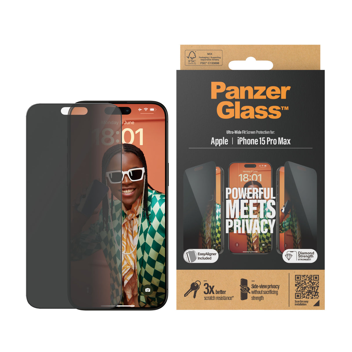 PanzerGlass ® Privacy Skærmbeskyttelse iPhone 15 Pro Max | Ultra-Wide Fit m. EasyAligner