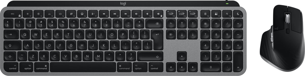 Logitech Master MX Keys S Combo for Mac tastatur Mus inkluderet Hjemme/kontor RF trådløs + Bluetooth QWERTY US International Aluminium, Sort