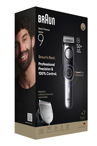 Braun BeardTrimmer 9 BT9520 skæg trimmer Batteri 52 2 cm Våd og tør Sort, Grå