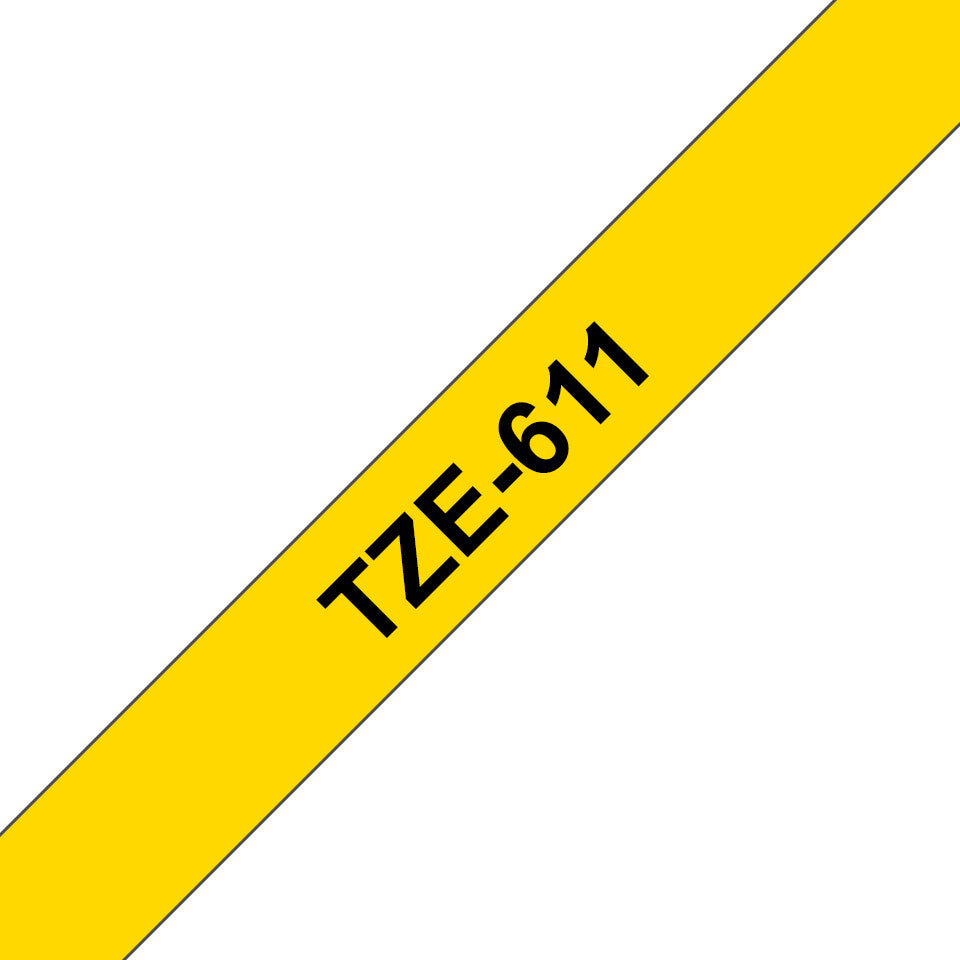 Brother TZE-611 etiketbånd Sort på gul
