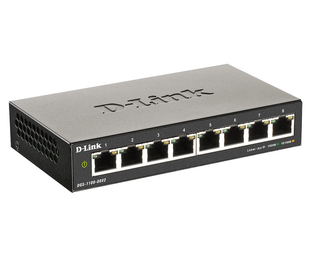 D-Link DGS-1100-08V2 Administreret L2 Gigabit Ethernet (10/100/1000) Sort