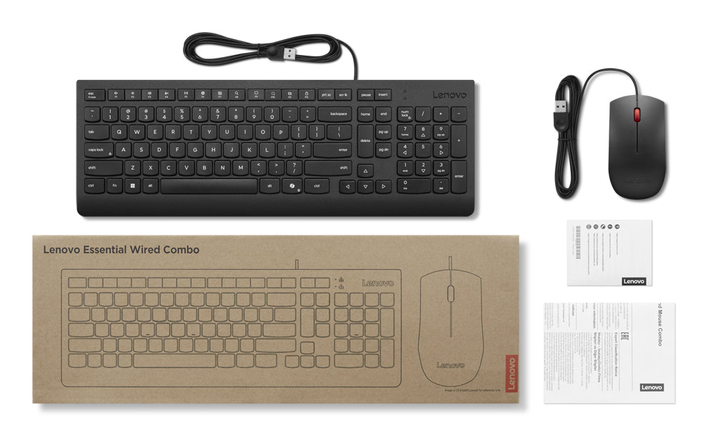 Lenovo Essential Wired Combo Sæt med mus og tastatur Kablet