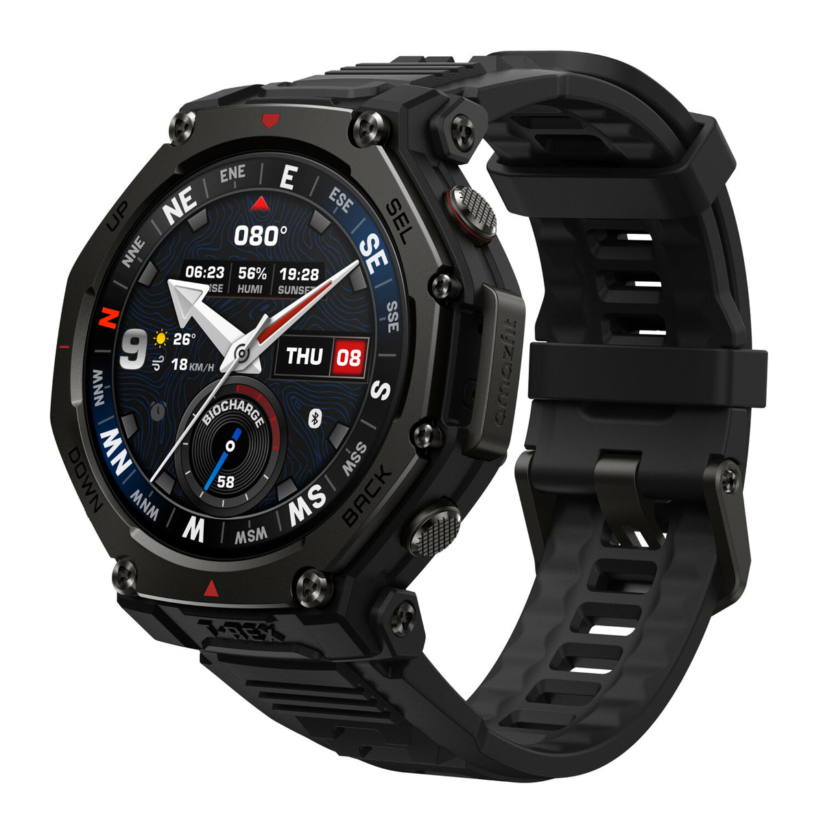 Amazfit T-rex 3 Pro 3.35 cm (1.32") AMOLED 44 mm Digital 466 x 466 pixels Touchscreen Black Wi-Fi GPS (satellite)