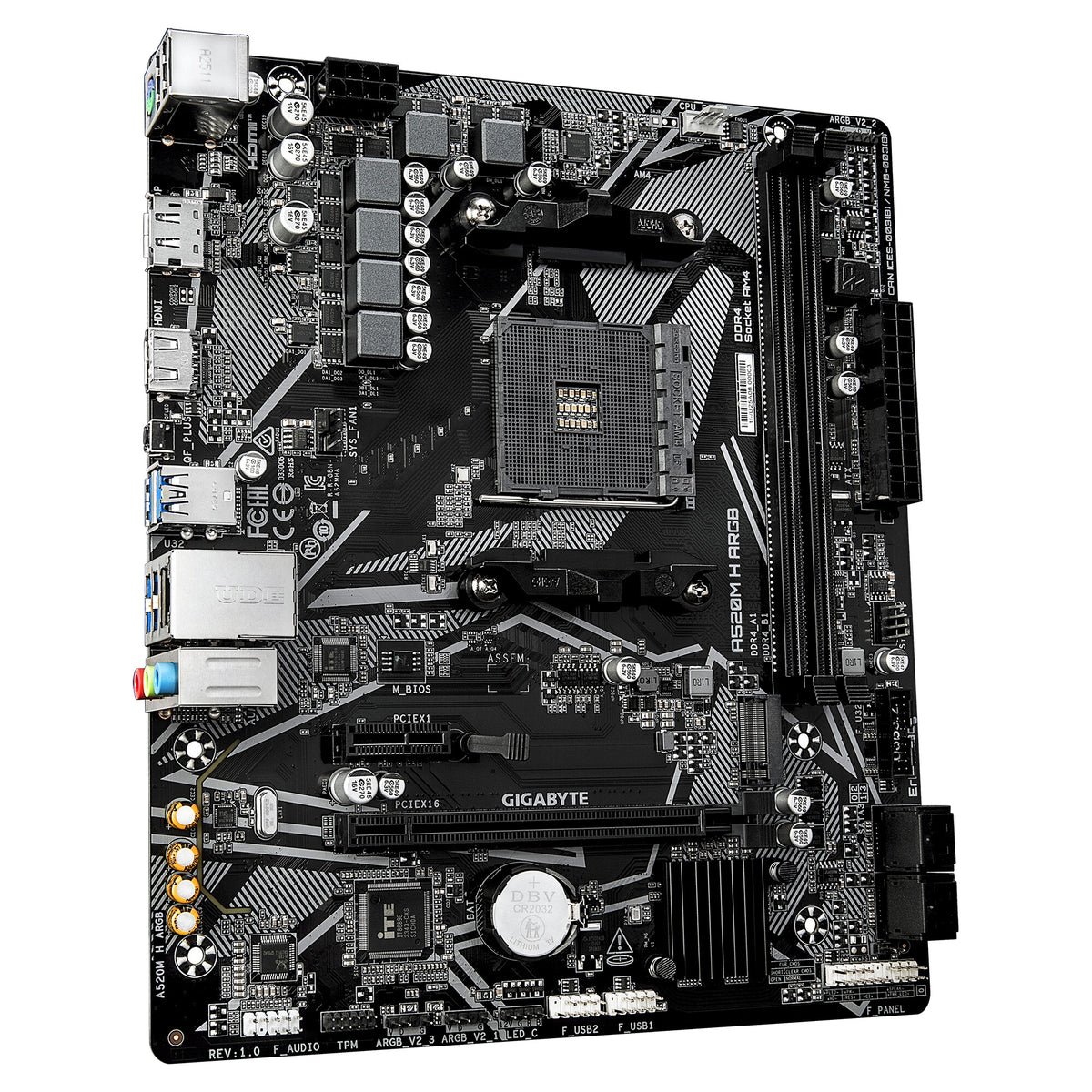 GIGABYTE A520M H ARGB Motherboard - Supports AMD Ryzen 5000 Series CPUs, up to 5100MHz DDR4 (OC), PCIe 3.0 x4 M.2, 1 GbE LAN, USB 3.2 Gen 1