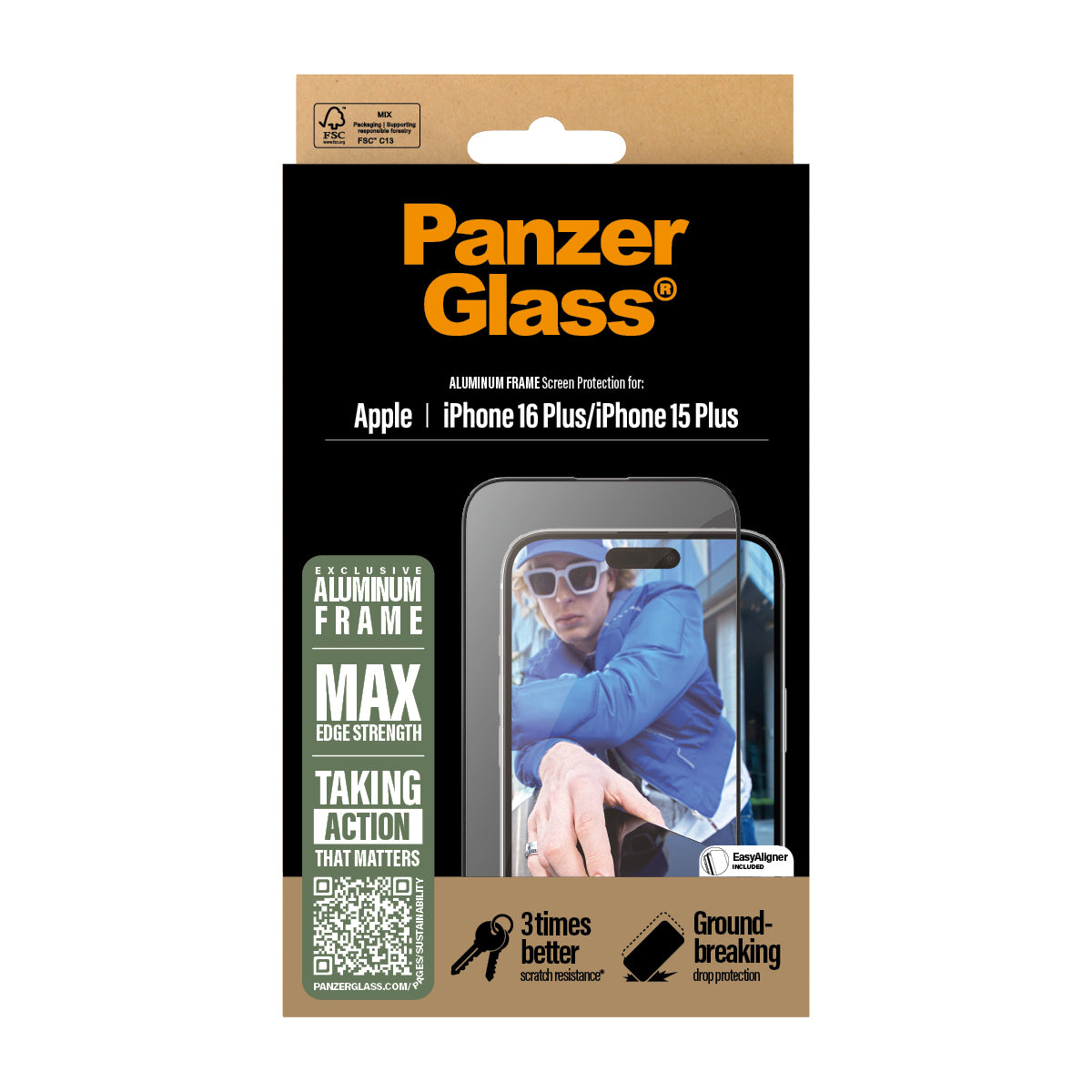 PanzerGlass Aluminium Ramme Skærmbeskytter Apple Iphone 16 Plus, 15 Plus