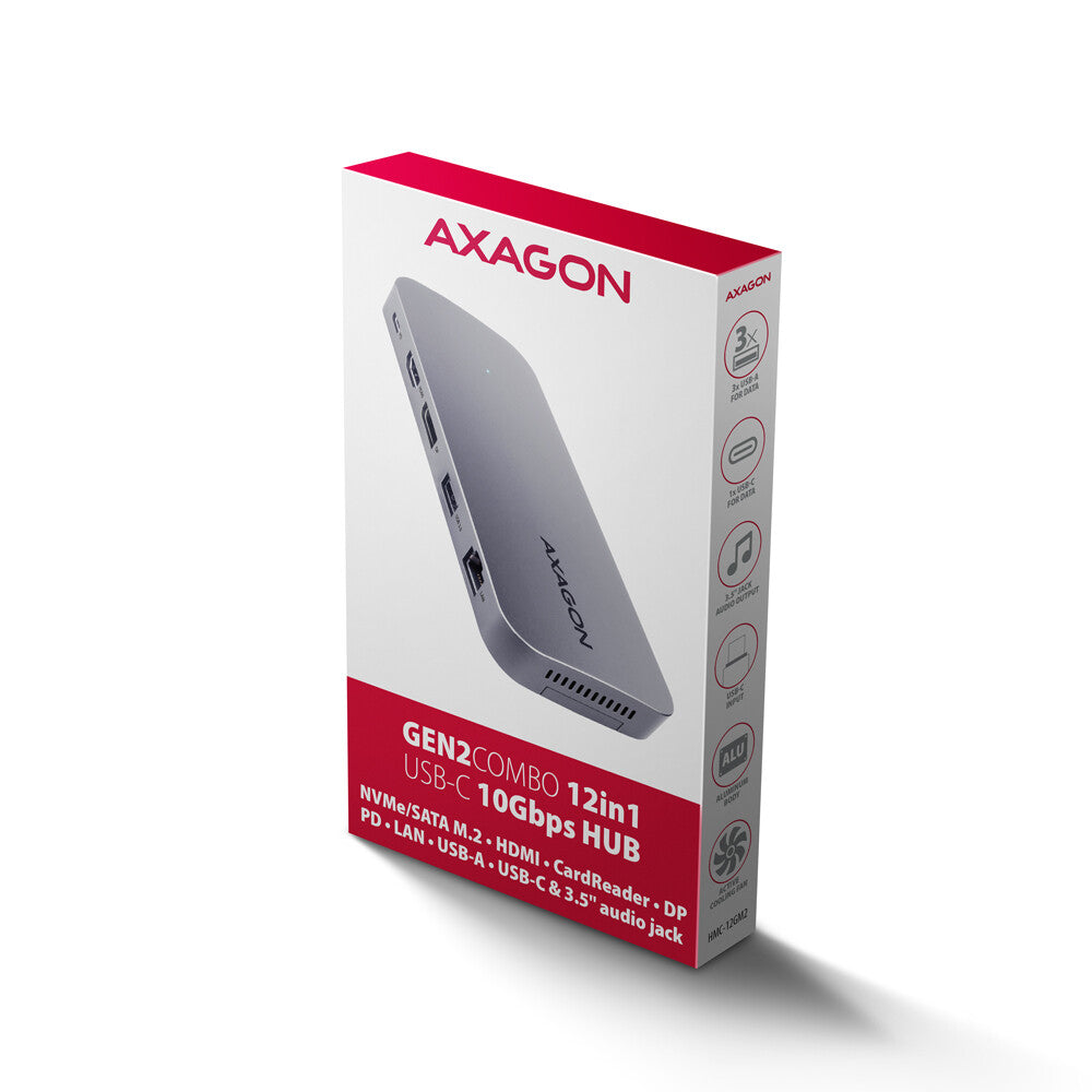 Axagon HMC-12GM2 dockingstation Ledningsført USB 3.2 Gen 2 (3.1 Gen 2) Type-C Grå