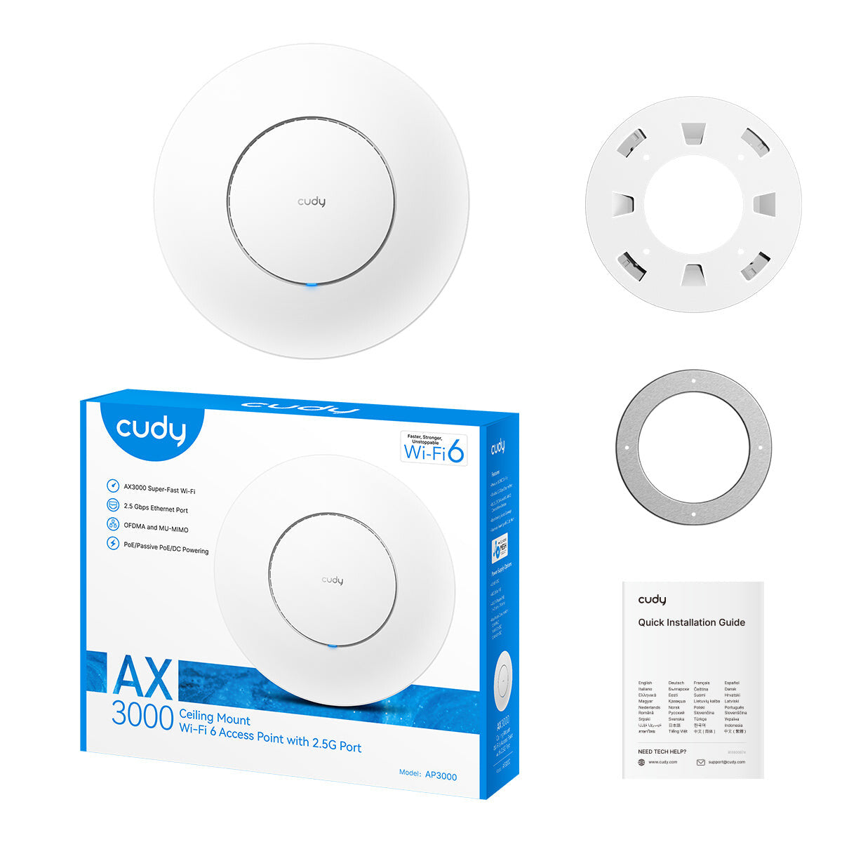 Cudy AP3000 WLAN adgangspunkt 2976 Mbit/s Hvid Strøm over Ethernet (PoE)