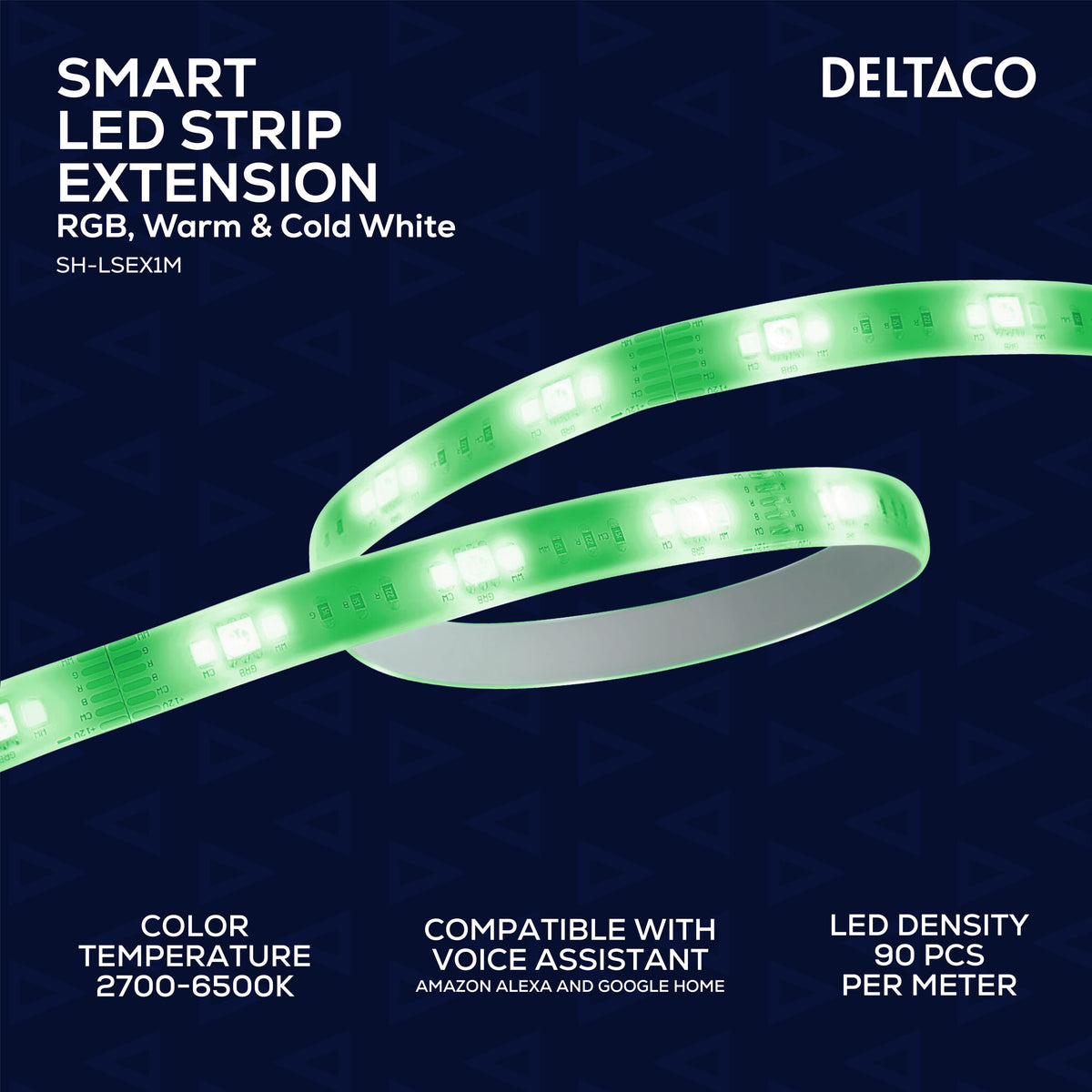 Deltaco SMART HOME LED-stripforlænger, 1 m, RGB, 2700K-6500K, 6 stikben, passer til SH-LS3M, hvid